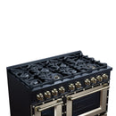FORNO Valente 48-Inch Dual Fuel Range in Black  with Antique Brass Handle and Decorative Copper Trim, 6.7 Cu. Ft. Double Oven, 8 Sealed Burners, 94,000 BTU (FFSGS6199-48CPBLK)