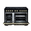 FORNO Valente 48-Inch Dual Fuel Range in Black  with Antique Brass Handle and Decorative Copper Trim, 6.7 Cu. Ft. Double Oven, 8 Sealed Burners, 94,000 BTU (FFSGS6199-48CPBLK)