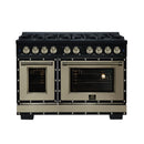 FORNO Valente 48-Inch Dual Fuel Range in Black  with Antique Brass Handle and Decorative Copper Trim, 6.7 Cu. Ft. Double Oven, 8 Sealed Burners, 94,000 BTU (FFSGS6199-48CPBLK)