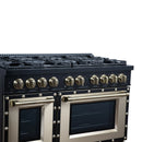 FORNO Valente 48-Inch Dual Fuel Range in Black  with Antique Brass Handle and Decorative Copper Trim, 6.7 Cu. Ft. Double Oven, 8 Sealed Burners, 94,000 BTU (FFSGS6199-48CPBLK)