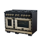 FORNO Valente 48-Inch Dual Fuel Range in Black  with Antique Brass Handle and Decorative Copper Trim, 6.7 Cu. Ft. Double Oven, 8 Sealed Burners, 94,000 BTU (FFSGS6199-48CPBLK)