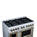 FORNO Valente 48-Inch Dual Fuel Range in White with Antique Brass Handle and Decorative Copper Trim, 6.7 Cu. Ft. Double Oven, 8 Sealed Burners, 94,000 BTU (FFSGS6199-48CPWHT)