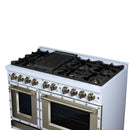 FORNO Valente 48-Inch Dual Fuel Range in White with Antique Brass Handle and Decorative Copper Trim, 6.7 Cu. Ft. Double Oven, 8 Sealed Burners, 94,000 BTU (FFSGS6199-48CPWHT)