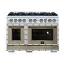 FORNO Valente 48-Inch Dual Fuel Range in White with Antique Brass Handle and Decorative Copper Trim, 6.7 Cu. Ft. Double Oven, 8 Sealed Burners, 94,000 BTU (FFSGS6199-48CPWHT)