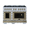 FORNO Valente 48-Inch Dual Fuel Range in White with Antique Brass Handle and Decorative Copper Trim, 6.7 Cu. Ft. Double Oven, 8 Sealed Burners, 94,000 BTU (FFSGS6199-48CPWHT)