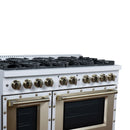 FORNO Valente 48-Inch Dual Fuel Range in White with Antique Brass Handle and Decorative Copper Trim, 6.7 Cu. Ft. Double Oven, 8 Sealed Burners, 94,000 BTU (FFSGS6199-48CPWHT)