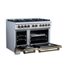 FORNO Valente 48-Inch Dual Fuel Range in White with Antique Brass Handle and Decorative Copper Trim, 6.7 Cu. Ft. Double Oven, 8 Sealed Burners, 94,000 BTU (FFSGS6199-48CPWHT)