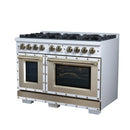 FORNO Valente 48-Inch Dual Fuel Range in White with Antique Brass Handle and Decorative Copper Trim, 6.7 Cu. Ft. Double Oven, 8 Sealed Burners, 94,000 BTU (FFSGS6199-48CPWHT)