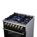 Forno Massimo 30-Inch Freestanding Dual Fuel Range with 4 Burners & 4.32 Cu. Ft. Convection Oven in Black with Antique Brass Handle (FFSGS6125-30BLK)