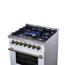 Forno Massimo 30-Inch Freestanding Dual Fuel Range with 4 Burners & 4.32 Cu. Ft. Convection Oven in White with Antique Brass Handle (FFSGS6125-30WHT)