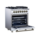Forno Massimo 30-Inch Freestanding Dual Fuel Range with 4 Burners & 4.32 Cu. Ft. Convection Oven in White with Antique Brass Handle (FFSGS6125-30WHT)