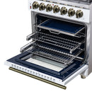 Forno Massimo 30-Inch Freestanding Dual Fuel Range with 4 Burners & 4.32 Cu. Ft. Convection Oven in White with Antique Brass Handle (FFSGS6125-30WHT)