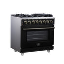Forno Massimo 36-Inch Freestanding Dual Fuel Range with 6 Burners & 5.36 Cu. Ft. Convection Oven in Black with Antique Brass Handle (FFSGS6125-36BLK)