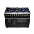 Forno Massimo 48-Inch Freestanding Dual Fuel Range with 8 Burners & 6.58 Cu. Ft. Convection Oven in Black with Antique Brass Accessories (FFSGS6125-48BLK)