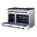 Forno Massimo 48-Inch Freestanding Dual Fuel Range with 8 Burners & 6.58 Cu. Ft. Convection Oven in White with Antique Brass Accessories (FFSGS6125-48WHT)