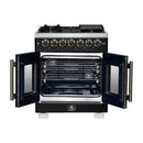 Forno Capriasca 30-Inch Freestanding French Door Dual Fuel Range in Black with Antique Brass Handle (FFSGS6387-30BLK)
