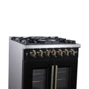 Forno Capriasca 30-Inch Freestanding French Door Dual Fuel Range in Black with Antique Brass Handle (FFSGS6387-30BLK)