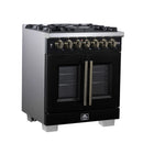 Forno Capriasca 30-Inch Freestanding French Door Dual Fuel Range in Black with Antique Brass Handle (FFSGS6387-30BLK)