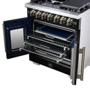 Forno Capriasca 30-Inch Freestanding French Door Dual Fuel Range in Black with Antique Brass Handle (FFSGS6387-30BLK)