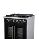 Forno Capriasca 30-Inch Freestanding French Door Dual Fuel Range in Black with Antique Brass Handle (FFSGS6387-30BLK)