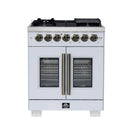 Forno Capriasca 30-Inch Freestanding French Door Dual Fuel Range in White with Antique Brass Handle (FFSGS6387-30WHT)