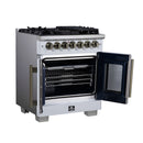 Forno Capriasca 30-Inch Freestanding French Door Dual Fuel Range in White with Antique Brass Handle (FFSGS6387-30WHT)