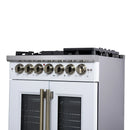 Forno Capriasca 30-Inch Freestanding French Door Dual Fuel Range in White with Antique Brass Handle (FFSGS6387-30WHT)