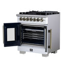 Forno Capriasca 30-Inch Freestanding French Door Dual Fuel Range in White with Antique Brass Handle (FFSGS6387-30WHT)