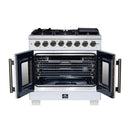 Forno Capriasca 36-Inch Freestanding French Door Dual Fuel Range in White with Antique Brass Handle (FFSGS6387-36WHT)
