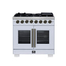 Forno Capriasca 36-Inch Freestanding French Door Dual Fuel Range in White with Antique Brass Handle (FFSGS6387-36WHT)