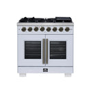Forno Capriasca 36-Inch Freestanding French Door Dual Fuel Range in White with Antique Brass Handle (FFSGS6387-36WHT)