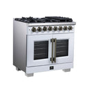 Forno Capriasca 36-Inch Freestanding French Door Dual Fuel Range in White with Antique Brass Handle (FFSGS6387-36WHT)