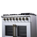 Forno Capriasca 36-Inch Freestanding French Door Dual Fuel Range in White with Antique Brass Handle (FFSGS6387-36WHT)