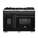 Forno Capriasca 48-Inch Freestanding French Door Dual Fuel Range in Black with Antique Brass Handle (FFSGS6387-48BLK)