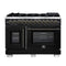 Forno Capriasca 48-Inch Freestanding French Door Dual Fuel Range in Black with Antique Brass Handle (FFSGS6387-48BLK)