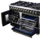 Forno Capriasca 48-Inch Freestanding French Door Dual Fuel Range in Black with Antique Brass Handle (FFSGS6387-48BLK)