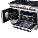 Forno Capriasca 48-Inch Freestanding French Door Dual Fuel Range in White with Antique Brass Handle (FFSGS6387-48WHT)