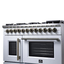 Forno Capriasca 48-Inch Freestanding French Door Dual Fuel Range in White with Antique Brass Handle (FFSGS6387-48WHT)