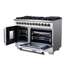 Forno Capriasca 48-Inch Freestanding French Door Dual Fuel Range in White with Antique Brass Handle (FFSGS6387-48WHT)