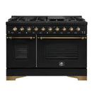 Forno 3-Piece Appliance Package - 48-Inch Dual Fuel Range, 60-Inch Convertible Refrigerator with Modern Trim, and Dishwasher in Black with Antique Brass Handle