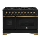 Forno Antico 48-Inch Dual Fuel Range with 8 Gas Burner Cooktop and 5.5 Cu.Ft. Electric Convection Oven in Black with Antique Brass Trim (FFSGS6113-48BLK)