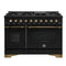 Forno Antico 48-Inch Dual Range with 8 Gas Burner Cooktop and 5.5 Cu.Ft. Electric Convection Oven in Black with Antique Brass Trim (FFSGS6113-48BLK)