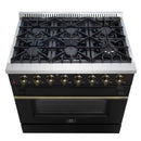 Forno 3-Piece Appliance Package - 36-Inch Dual Fuel Range, 60-Inch Convertible Refrigerator with Modern Trim, and Dishwasher in Black with Antique Brass Handle