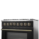 Forno 3-Piece Appliance Package - 36-Inch Dual Fuel Range, 60-Inch Convertible Refrigerator with Modern Trim, and Dishwasher in Black with Antique Brass Handle