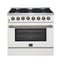 Forno Galiano 36-Inch Dual Fuel Range with 6 Gas Burners and 5.36 Cu.Ft. Electric Convection Oven in White with Antique Brass Trim (FFSGS6156-36WHT)