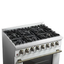 Forno 5-Piece Appliance Package - 36-Inch Dual Fuel Range, Wall Mount Range Hood, 60-Inch Refrigerator, Dishwasher, & 24-Inch Microwave Drawer in White with Antique Brass Handle