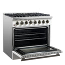 Forno 5-Piece Appliance Package - 36-Inch Dual Fuel Range, Wall Mount Range Hood, 60-Inch Refrigerator, Dishwasher, and 30-Inch Microwave Drawer in White with Antique Brass Handle