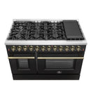 Forno 3-Piece Appliance Package - 48-Inch Dual Fuel Range, 60-Inch Convertible Refrigerator with Modern Trim, and Dishwasher in Black with Antique Brass Handle