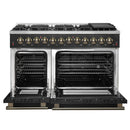 Forno 5-Piece Appliance Package - 48-Inch Dual Fuel Range, Wall Mount Range Hood, 36-Inch Refrigerator, Dishwasher, and 30-Inch Microwave Drawer in Black with Antique Brass Handle