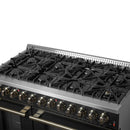 Forno 4-Piece Appliance Package - 48-Inch Dual Fuel Range, 60-Inch Convertible Refrigerator with Modern Trim, Dishwasher, and 30-Inch Microwave Drawer in Black with Antique Brass Handle